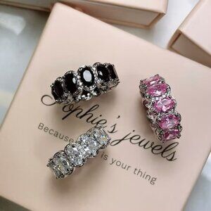 🛳 Oval Cut Halo Diamond Pink Wedding Band Eternity